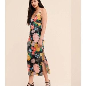 Zhu Hallow Surplice Satin Floral Maxi Dress XL